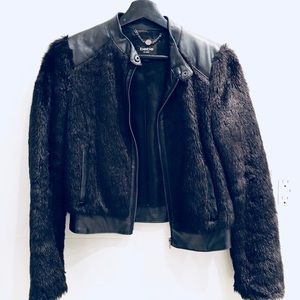 Bebe Black faux fur / faux leather motorcycle jacket